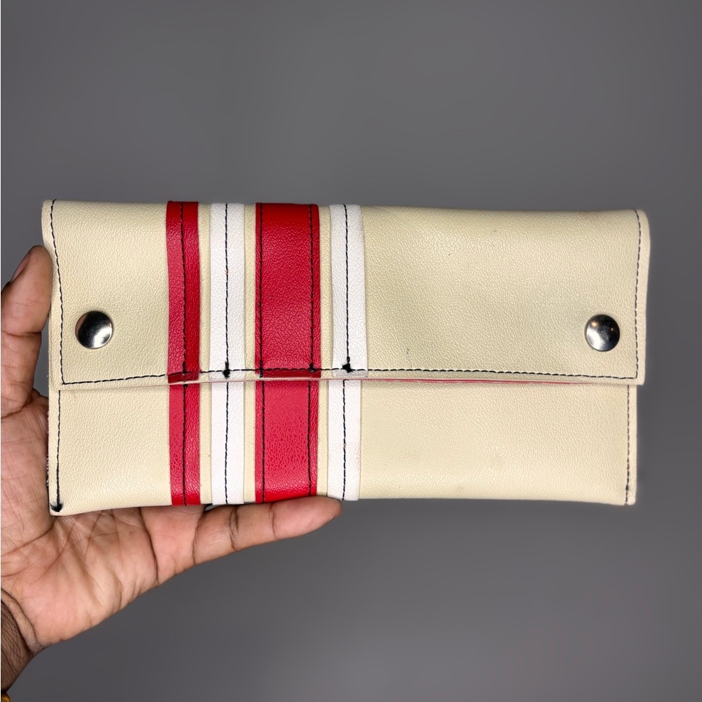 Holly Aiken Striped Cream and Red Clutch